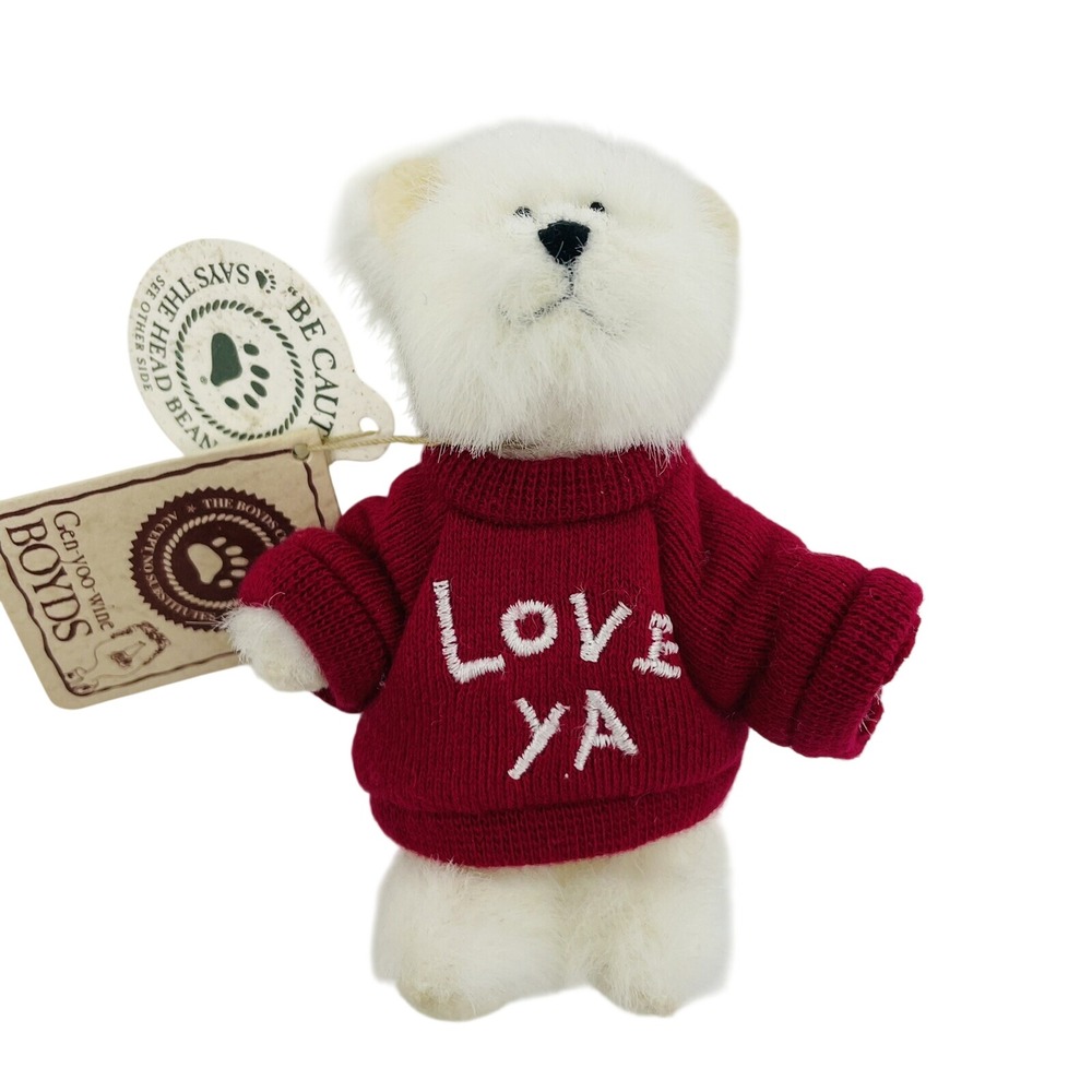 Boyds Bears Archive Collection Smoochies White Plush Bear Red Love Ya‎ Sweater